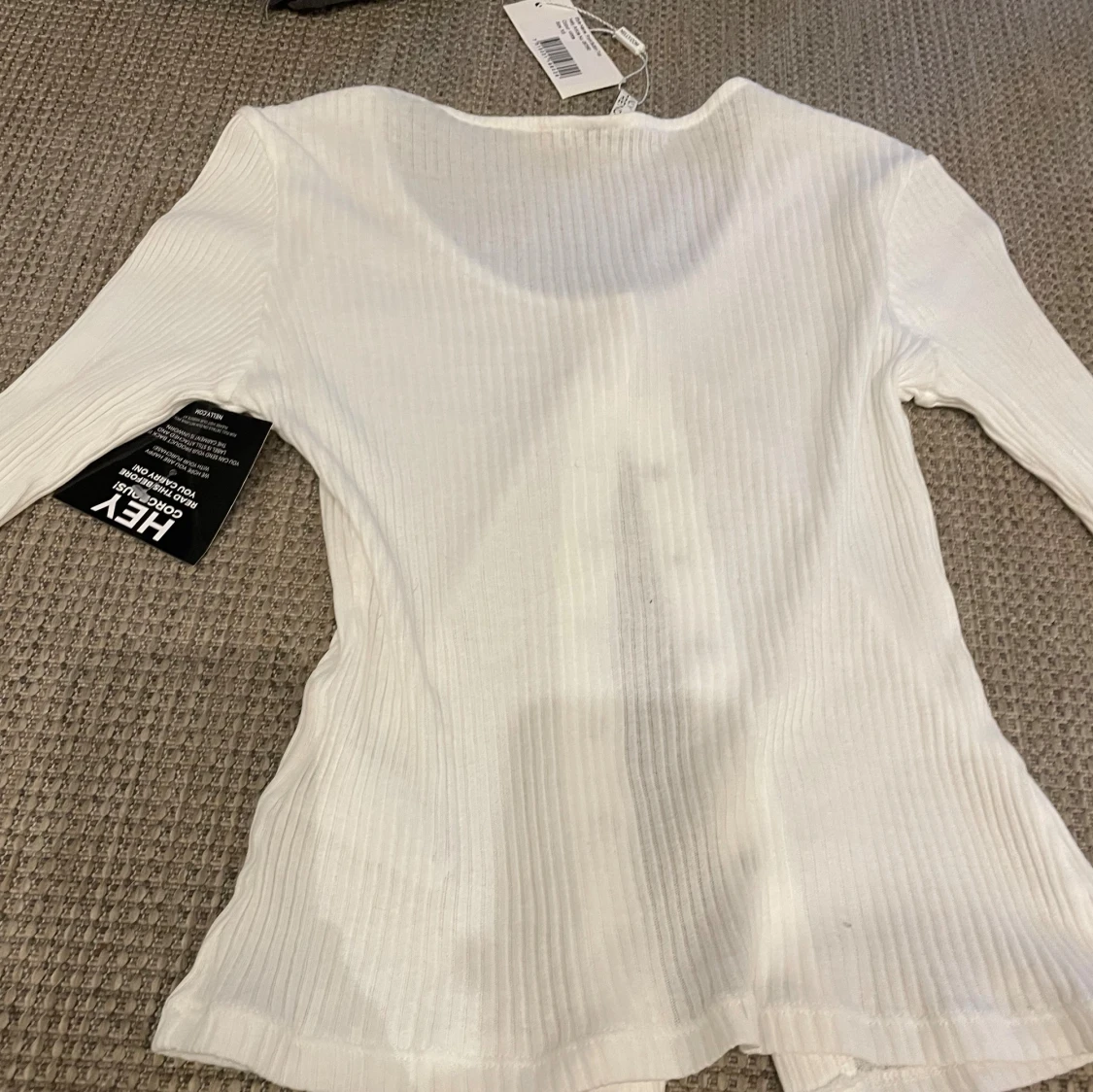 Vit ribbad topp med knappar NLY Trend XS - 4