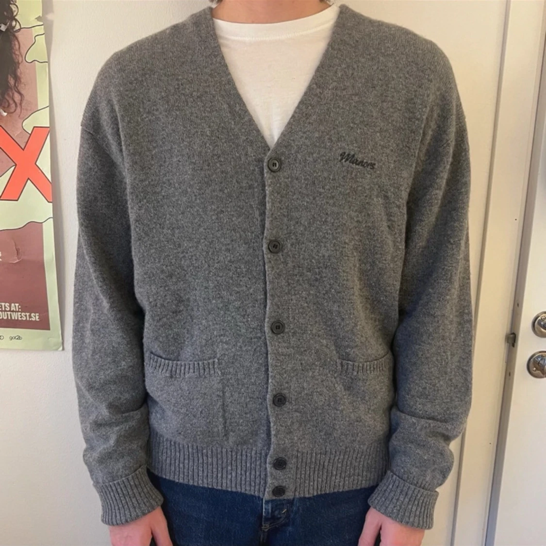 grå Manors Golf 100% ull cardigan med knappar och fickor - 5