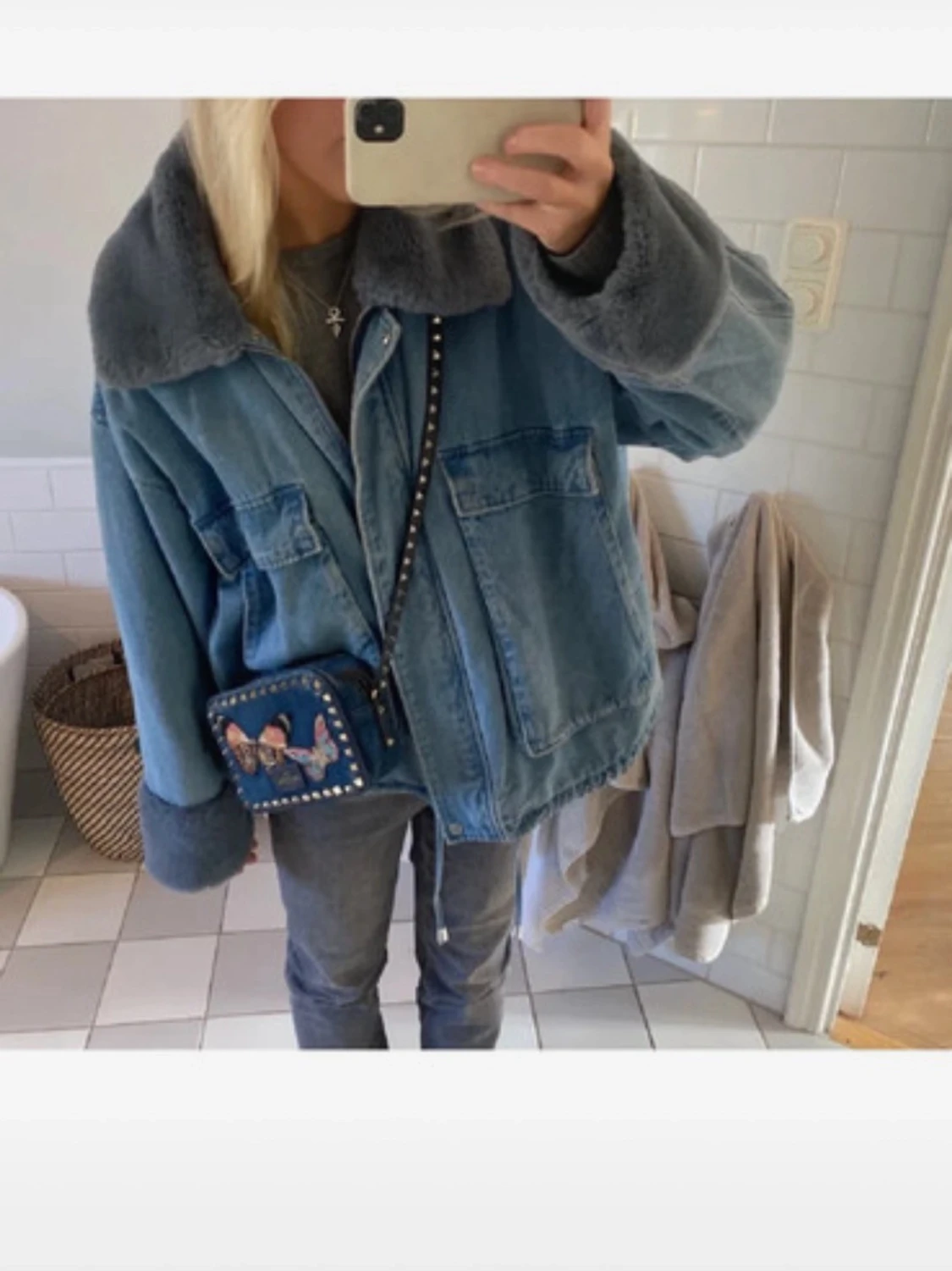 Oversized jeansjacka med teddykrage  - 2