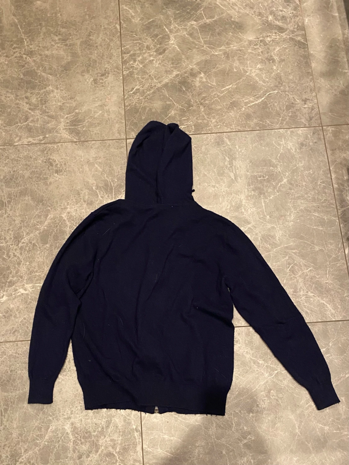 Mörkblå Kashmir hoodie med dragkedja - 1