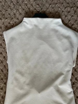 Vit polotopp med öppen rygg från Bikbok - Säljer en vit polotopp från Bikbok i storlek L. Toppen har en hög krage och är ärmlös med en snygg öppen ryggdetalj. Materialet är mjukt och stretchigt, troligen polyester. Perfekt för dig som gillar minimalistisk stil med en twist.