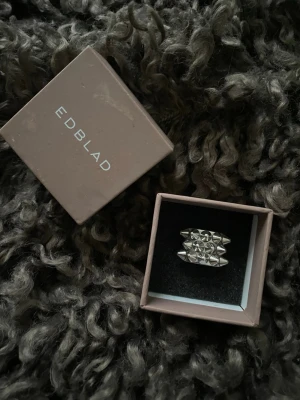 Silvrig nitring från Edblad - Helt ny Edblad ring! Säljer en cool och chunky ring från Edblad i silvrig metall. Ringen har flera nitar och konformade detaljer som ger en edgy vibe. Perfekt för dig som vill sticka ut med accessoarerna! Levereras i original ask.