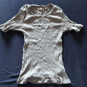 Ljusgrå ribbad topp med kort ärm - En ljusgrå ribbad topp från H&M med rund halsringning och korta ärmar. Toppen har en slim passform och är storlek Small