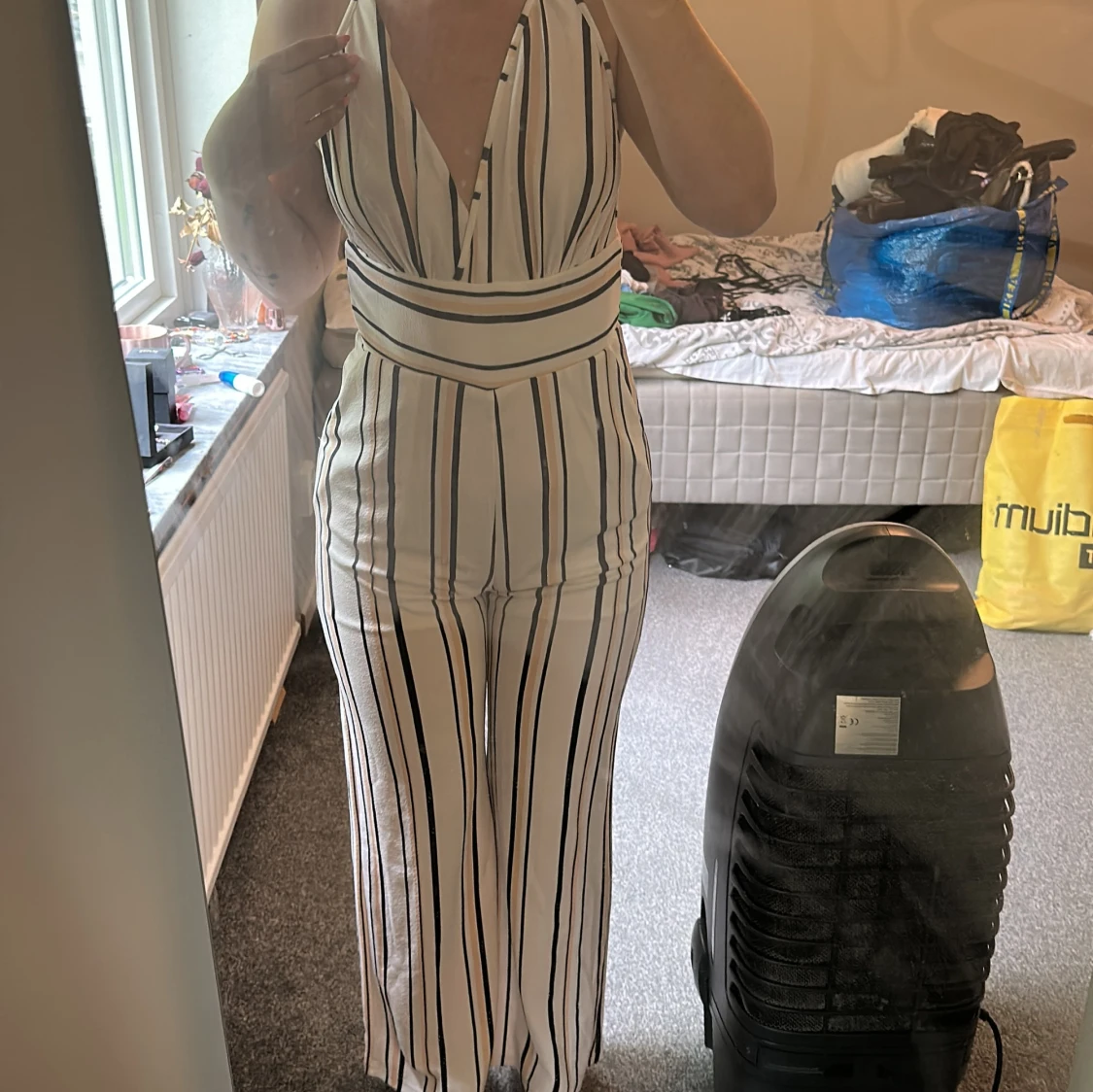 Vit och svart randig byxdress - 1