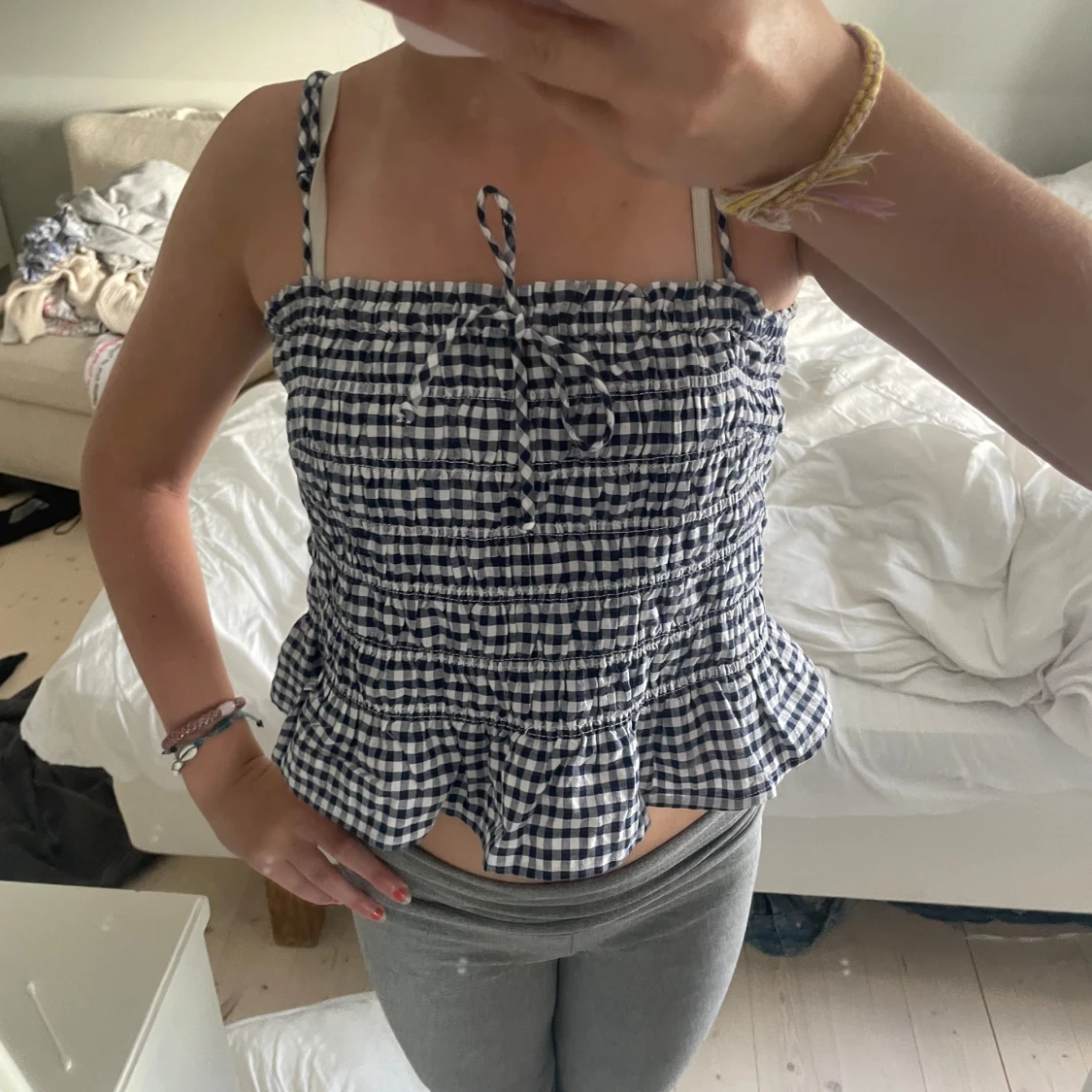 Rutig blåvit linnetopp - 1