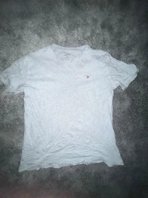 Ljusgrå t-shirt från GANT - Säljer en stilren ljusgrå t-shirt från GANT med klassisk logga och liten sköld på bröstet. T-shirten har korta ärmar och är gjord i mjuk bomull, perfekt för en clean och enkel look.
