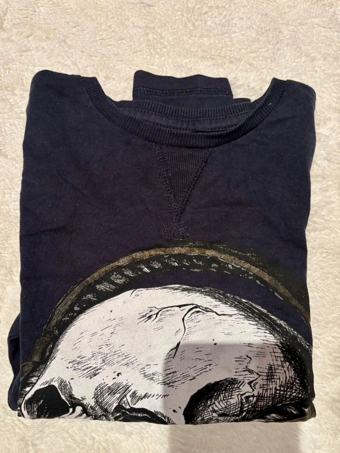 Mörkblå långärmad t-shirt med döskalle - 4