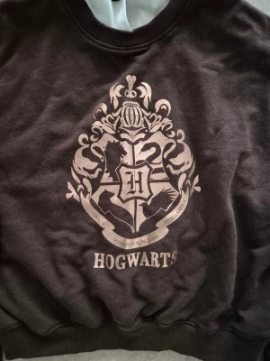 Tröja - Cool svart sweatshirt från H&M med stort Hogwarts-tryck i silver på bröstet. Tröjan har rund hals, ribbade muddar och är långärmad. Perfekt för dig som älskar Harry Potter och vill ha en chill och snygg look.
