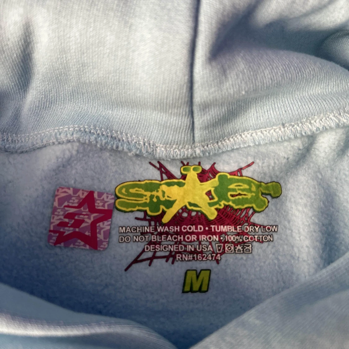 Ljusblå Sp5der hoodie med strass - 2