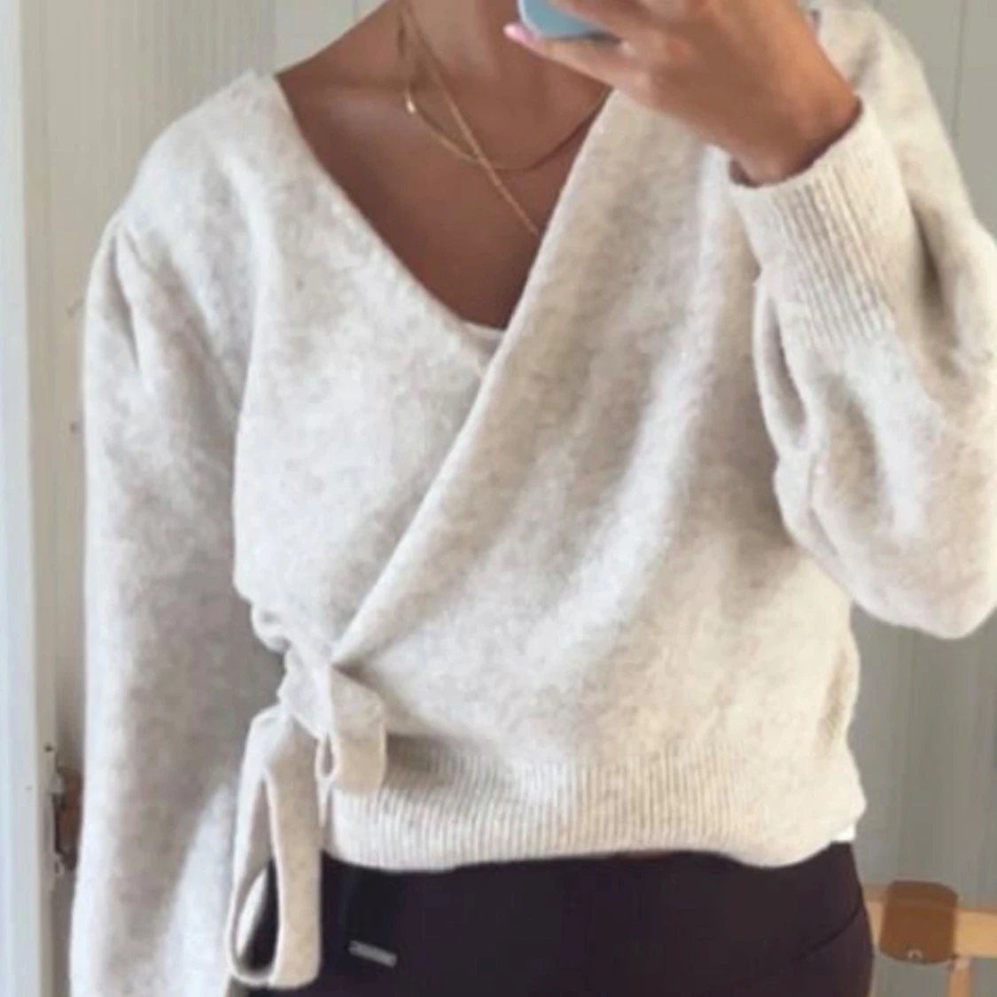 Beige omlottkofta med knyt - 1