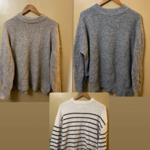 Tre stickade tröjor i neutrala färger - Den gråa är ifrån H&M storlek S! och den Vit och beige från Lager 157 storlek M