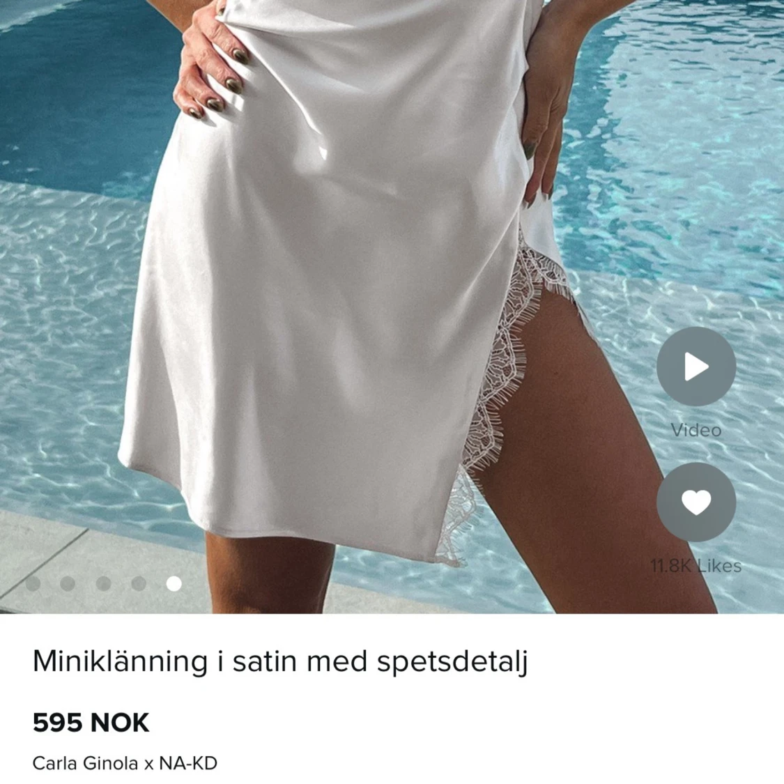 Vit satin miniklänning med spets - 2