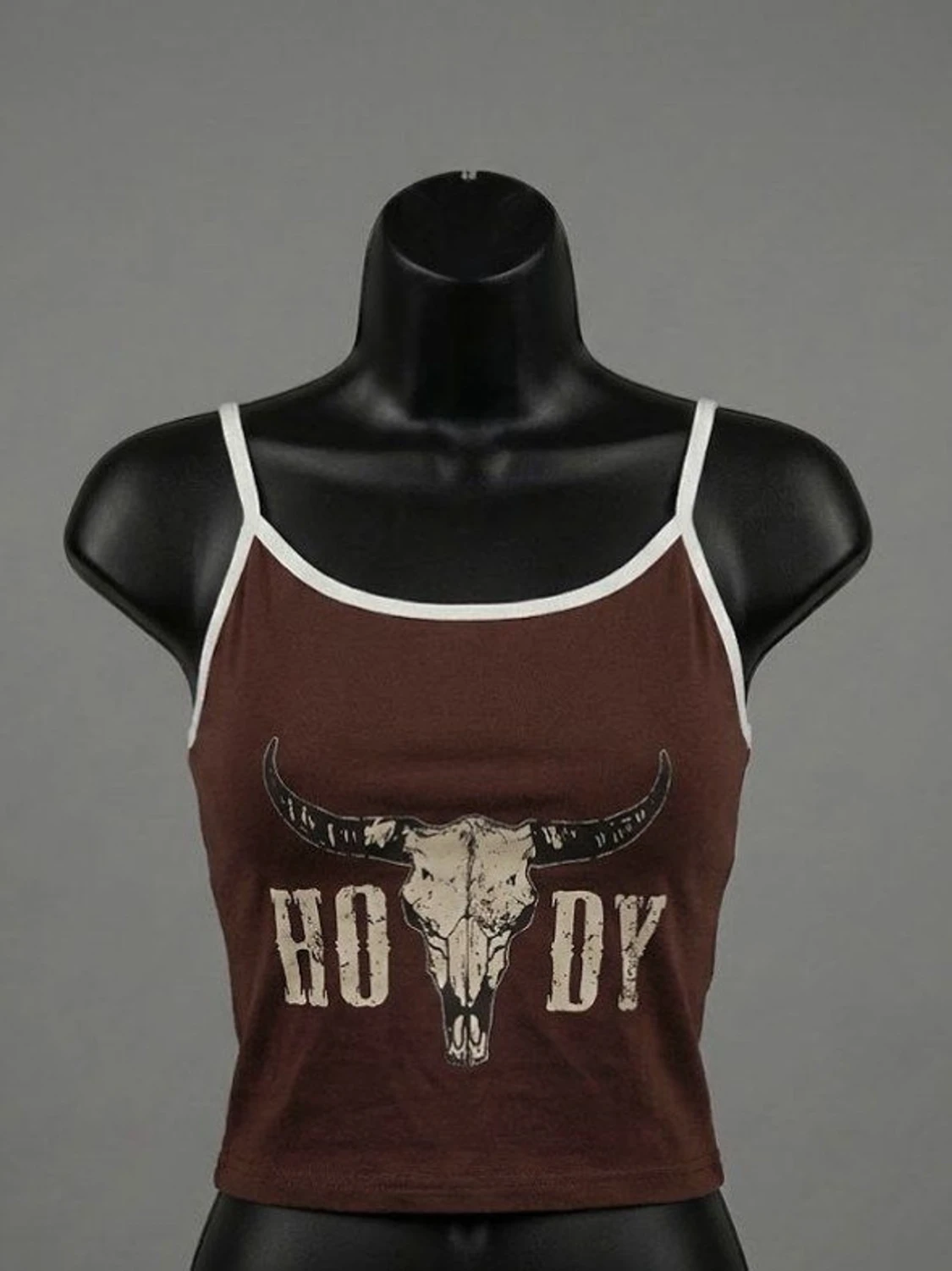 Brun croppad linnetopp med tryck