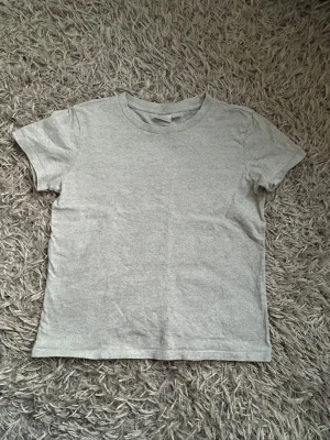 Ljusgrå basic t-shirt i bomull - En enkel och stilren ljusgrå t-shirt med rund hals och korta ärmar. Bra skick och använd någon enstaka gång!! Stl 158/164