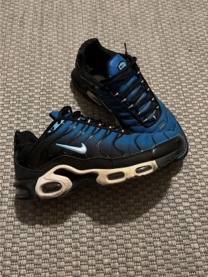 Nike Air Max Plus blå och svarta - Nike Air Max Plus sneakers i färgen blå och svart. Skorna är använda men fortfarande i bra skick. De är använda väldigt skonsamt. Skorna är i storleken 43 men passar också 44. Är även öppen för byten i Göteborg. 