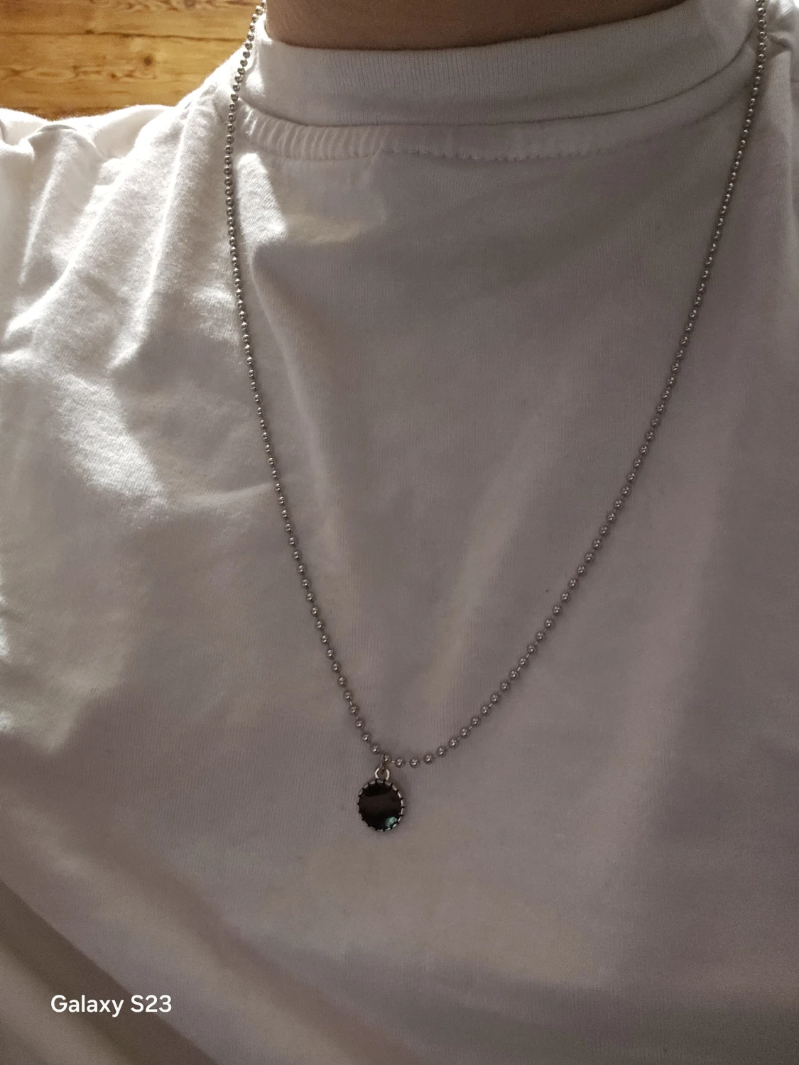 Silverfärgad ring och halsband med svart sten - 5