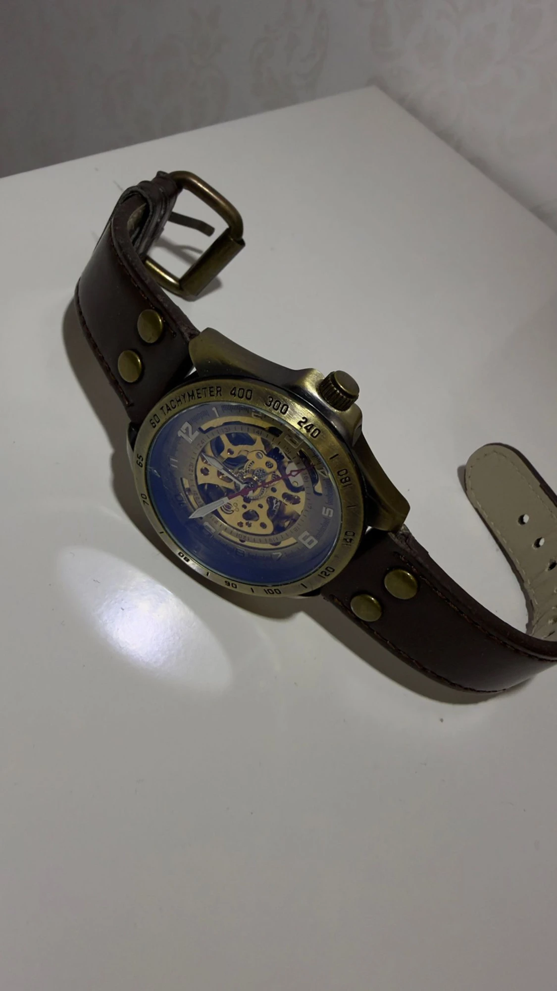 Skelettklocka med brunt läderband - 2