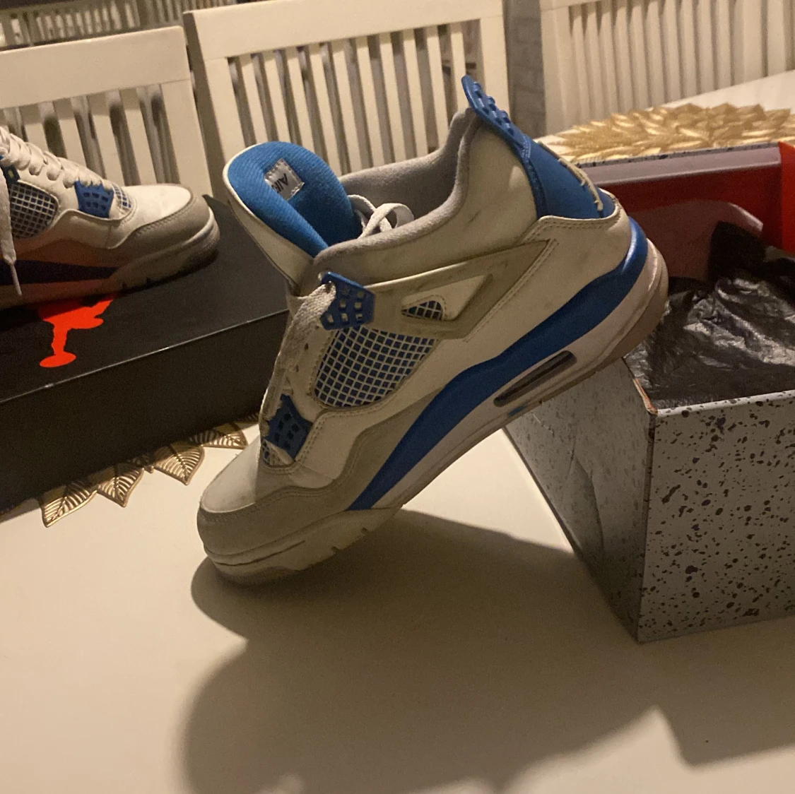 Nike Air Jordan 4 Retro Vit/Blå - 3