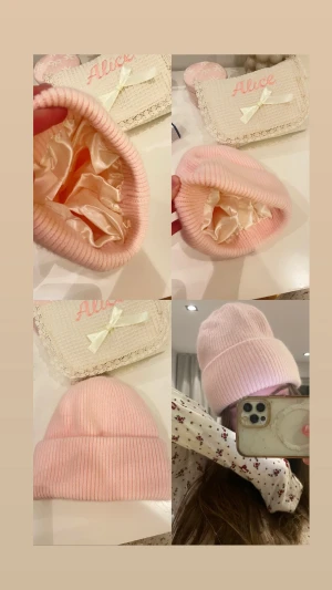 Rosa mössa med satin på insidan  - Finaste mössan i gulligaste rosa färgen🥹🎀🎀det är satin på insidan vilket är både skonsamt för håret, minimerar friss och gör det bekvämt. Köpte denna 2024 på ett UF-företag för 400kr. Har endast testat den och inte fått någon användning efter, därav att jag säljer💗💗