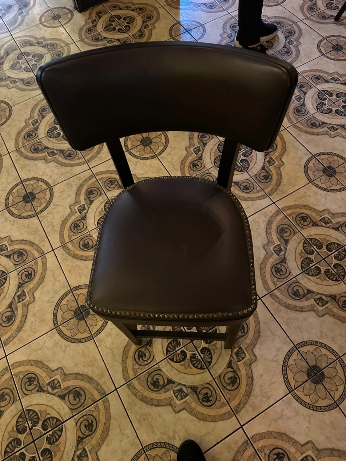 Barstol med ryggstöd, mörkbrun konstläder - 3