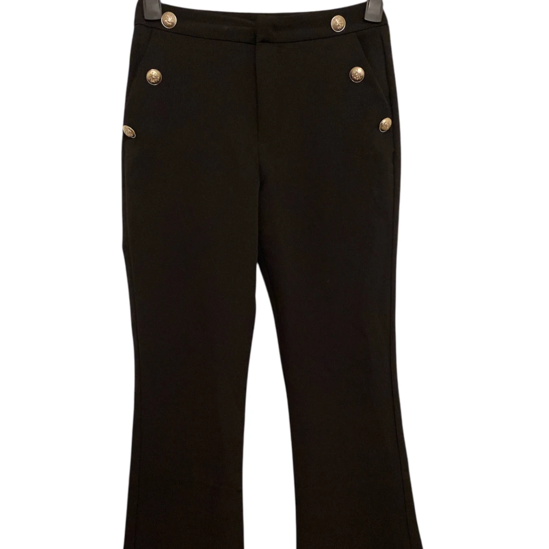 Svarta bootcut kostymbyxor med silverknappar - 1