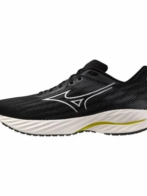 Svarta Mizuno löparskor med vit sula - Mizuno wave inspire 21 2E nypris 1900kr. Snygga svarta sneakers från Mizuno med vit och gul detalj på sulan. Skorna har snörning och en lätt, ventilerande ovandel i syntetmaterial. Perfekta för dig som gillar att springa eller träna. Stilren design med Mizuno-logga på sidan.