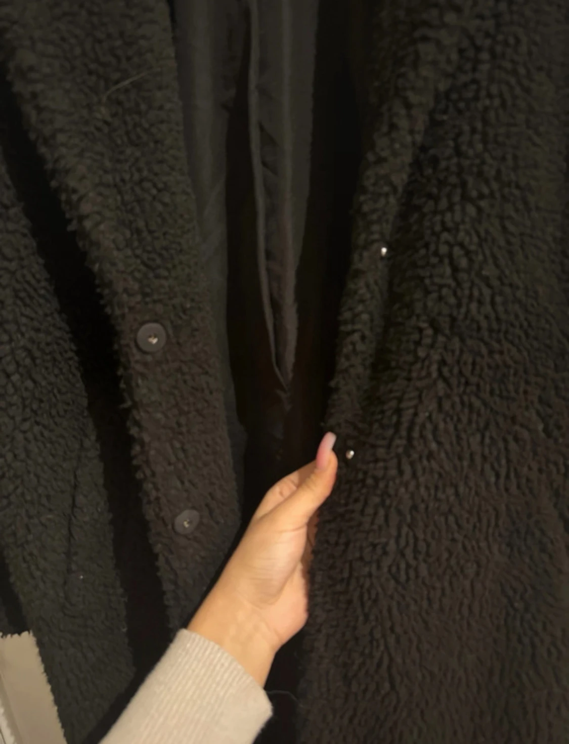 Svart lång teddykappa från H&M - 4