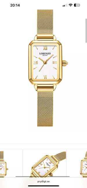 Guldig fyrkantig klocka Lorenzo Milano - Stilren klocka från Lorenzo Milano med fyrkantigt guldigt boett och vit urtavla. Klockan har romerska siffror och ett mesh-armband i guldtonad metall. Perfekt accessoar för dig som gillar klassisk men modern design. Köpt för 1495kr! Mitt pris 600kr!