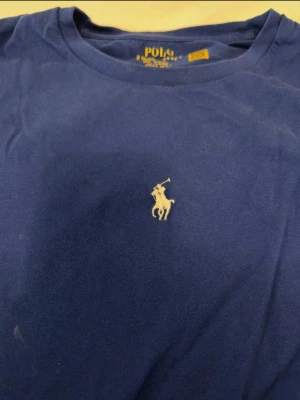 Blå t-shirt från Polo Ralph Lauren - Klassisk blå t-shirt från Polo Ralph Lauren med den ikoniska broderade loggan i vitt på bröstet. T-shirten har rund halsringning och är tillverkad i mjuk bomull för en skön känsla. Perfekt till jeans eller shorts för en clean look.