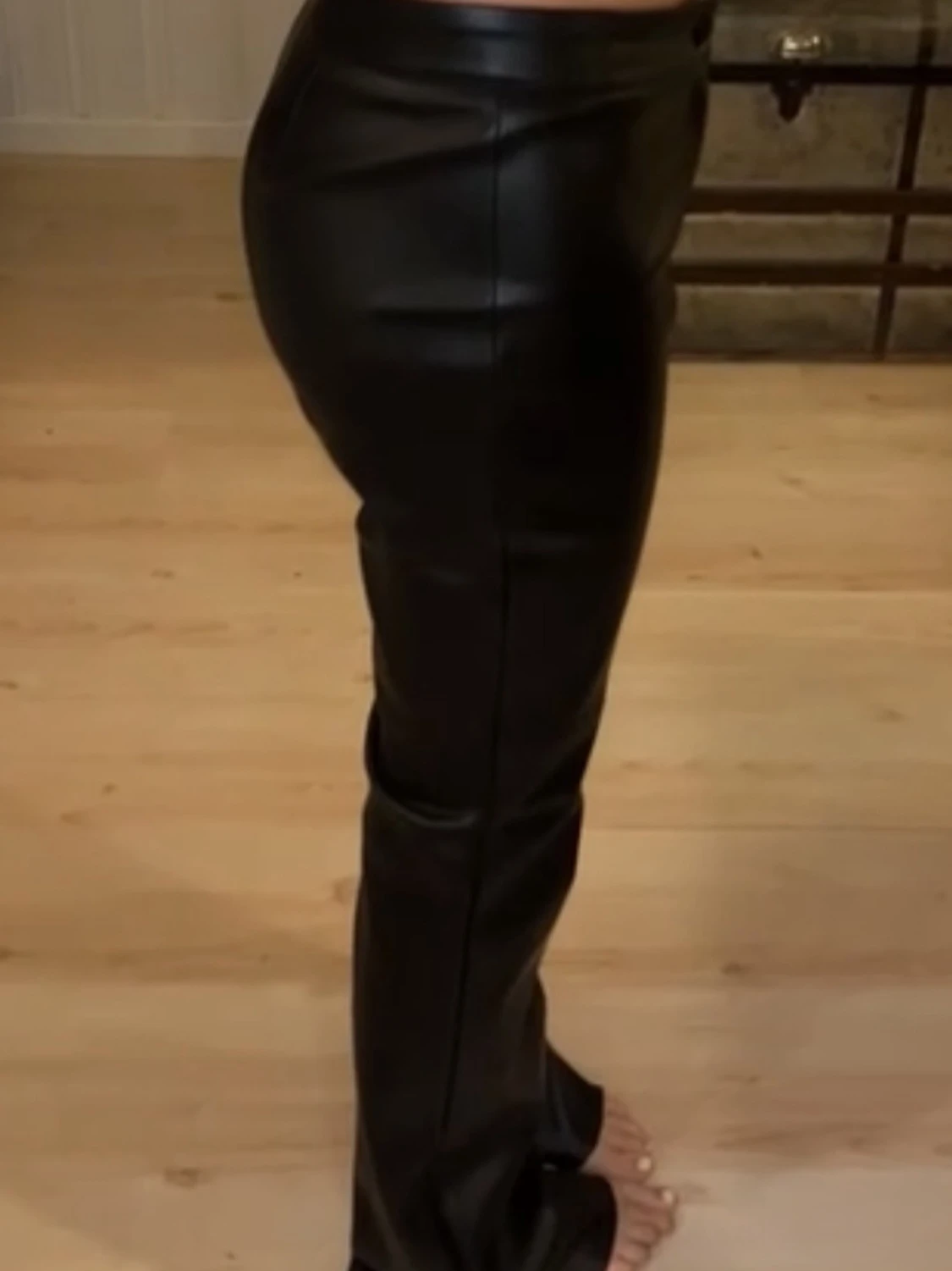 Low Waist Flare PU Pants Black - 4