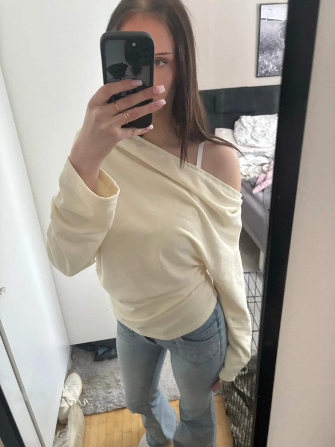 Offshoulder ljusgul långärmad topp
