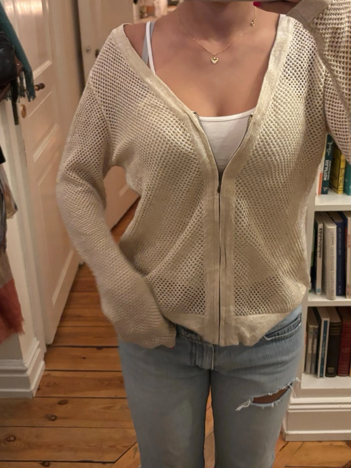 Beige mesh kofta med dragkedja - 1