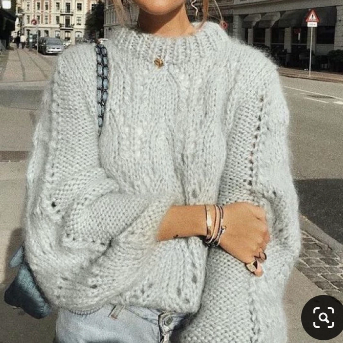 Blå Stickad tröja - 90