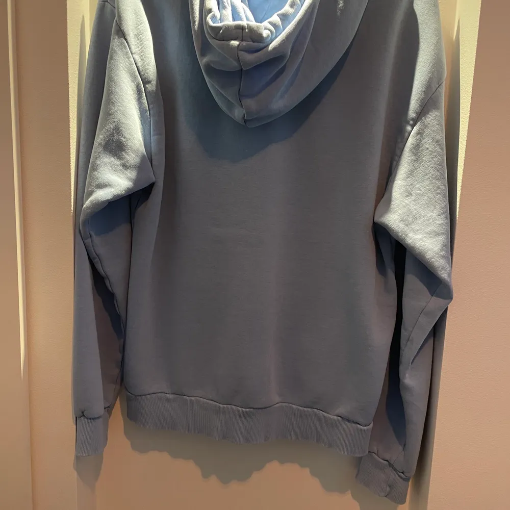 Jätte söt ljus blå hoodie från Monki, väl använd men inga speciella tecken på änvänding. Den är lite oversided. Köparen står för frakt💕. Hoodies.