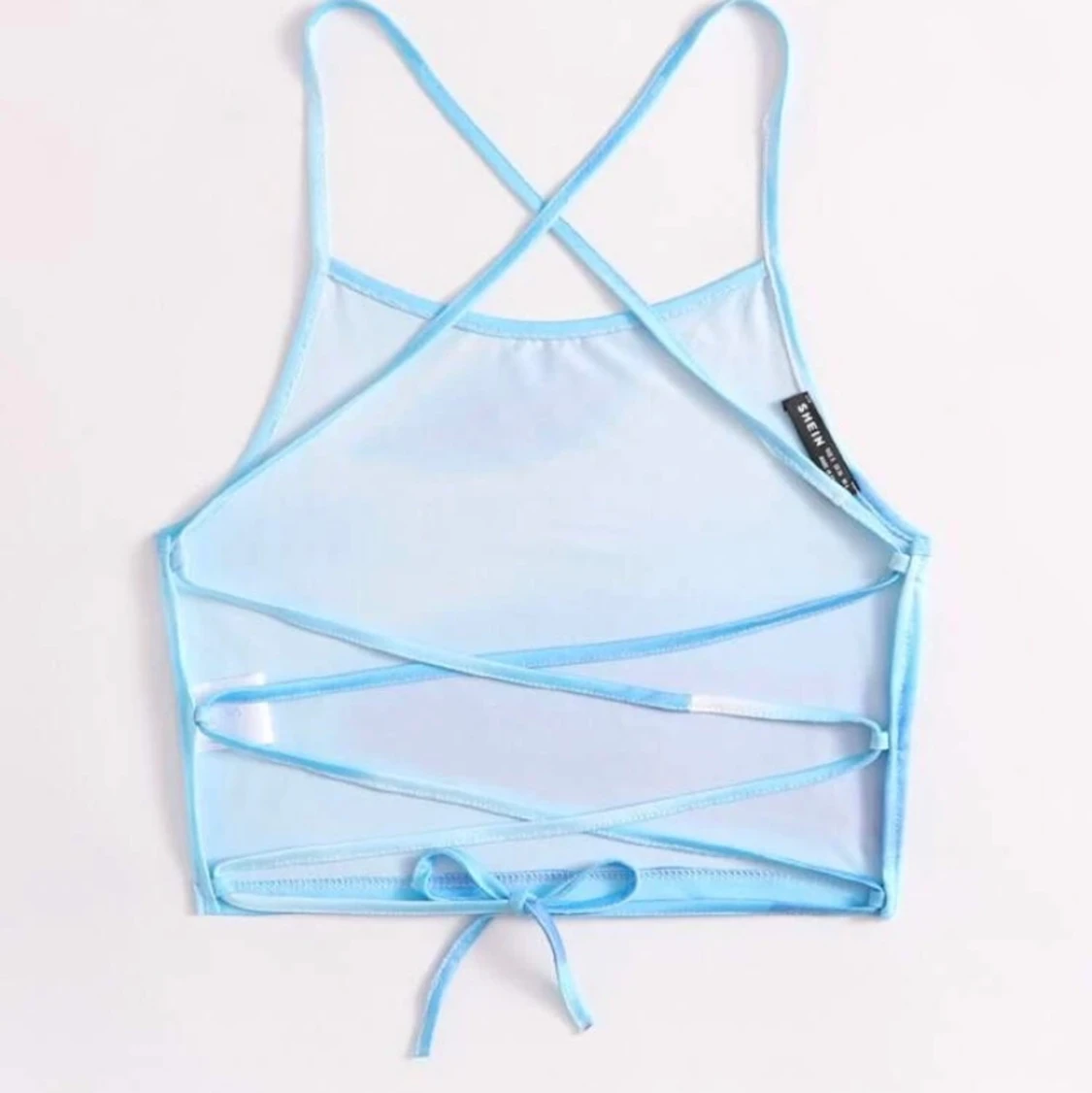 blå topp från Shein med knytning bak - 91