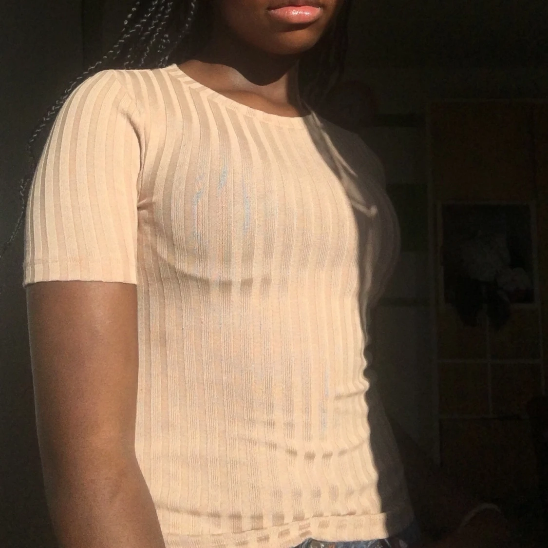 Beige ribbad tajt tröja stl. Xs - 90