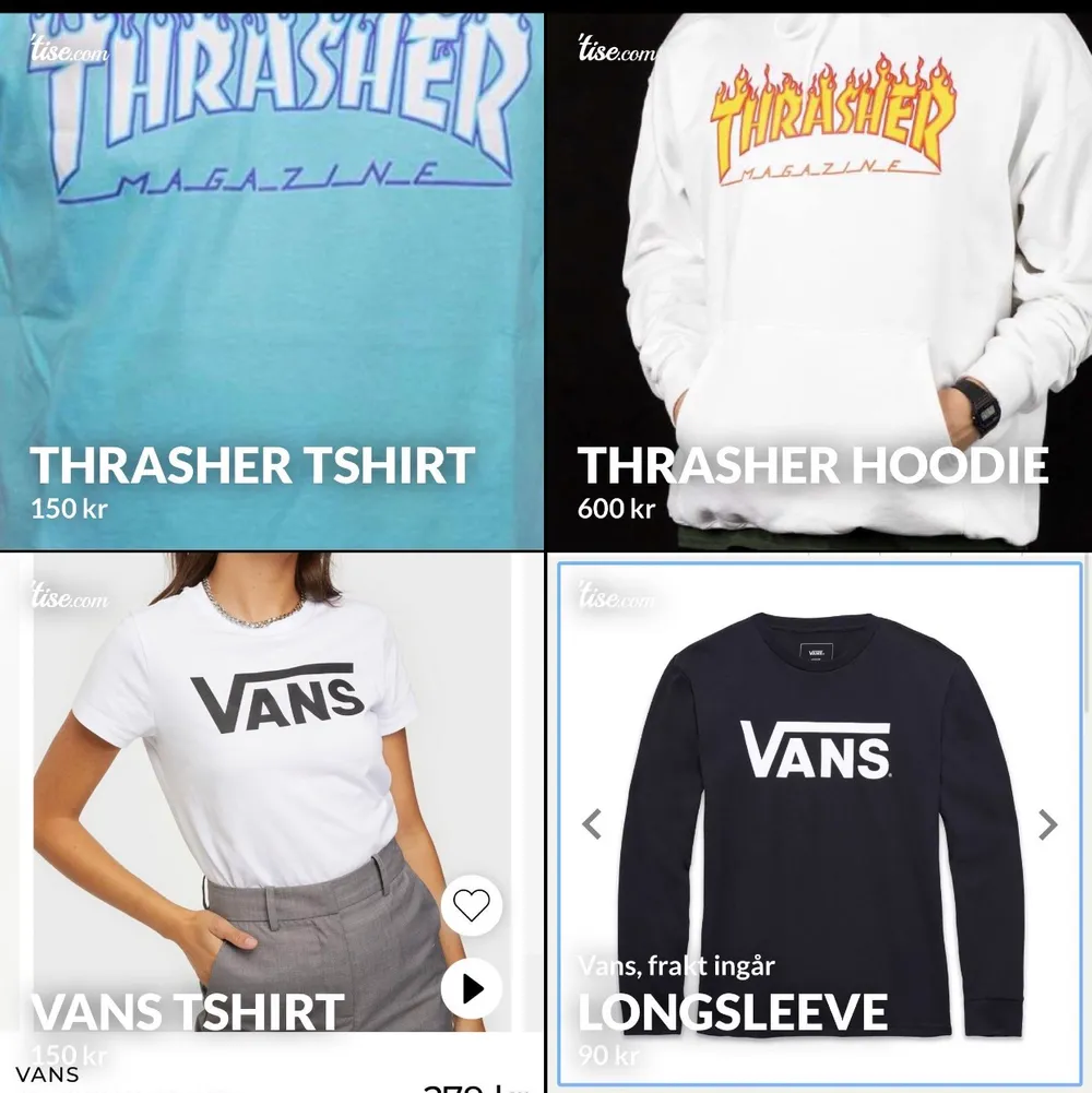 Thrasher tahirt L, Thrasher hoodie S, Vans T-shirt S, vans longsleeve Xxs. Övrigt.