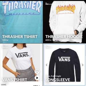 Thrasher tahirt L, Thrasher hoodie S, Vans T-shirt S, vans longsleeve Xxs