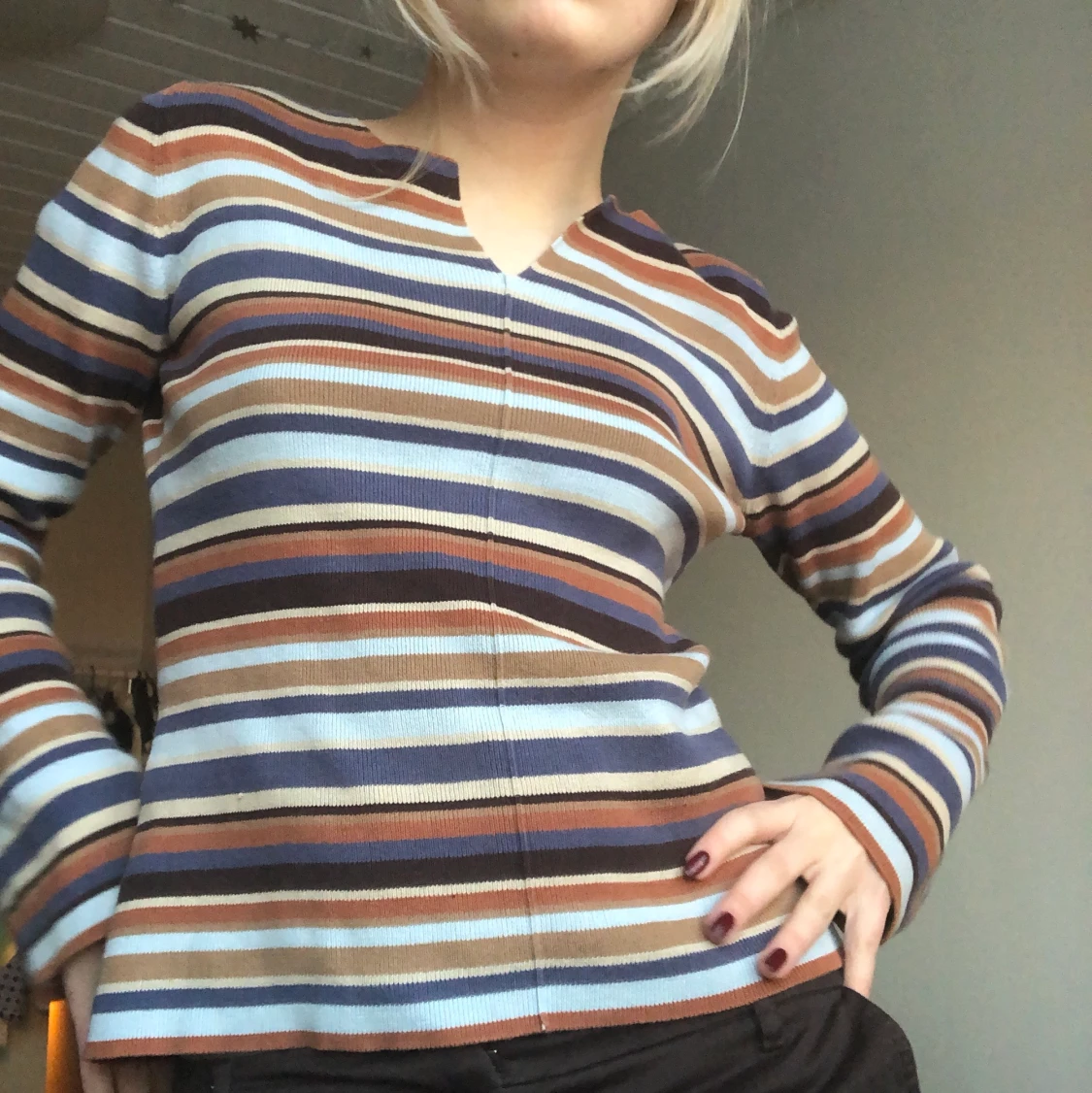 Finstickad randig långärmad - 91