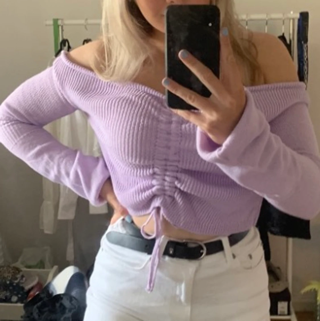 Lila stickad tröja - 90