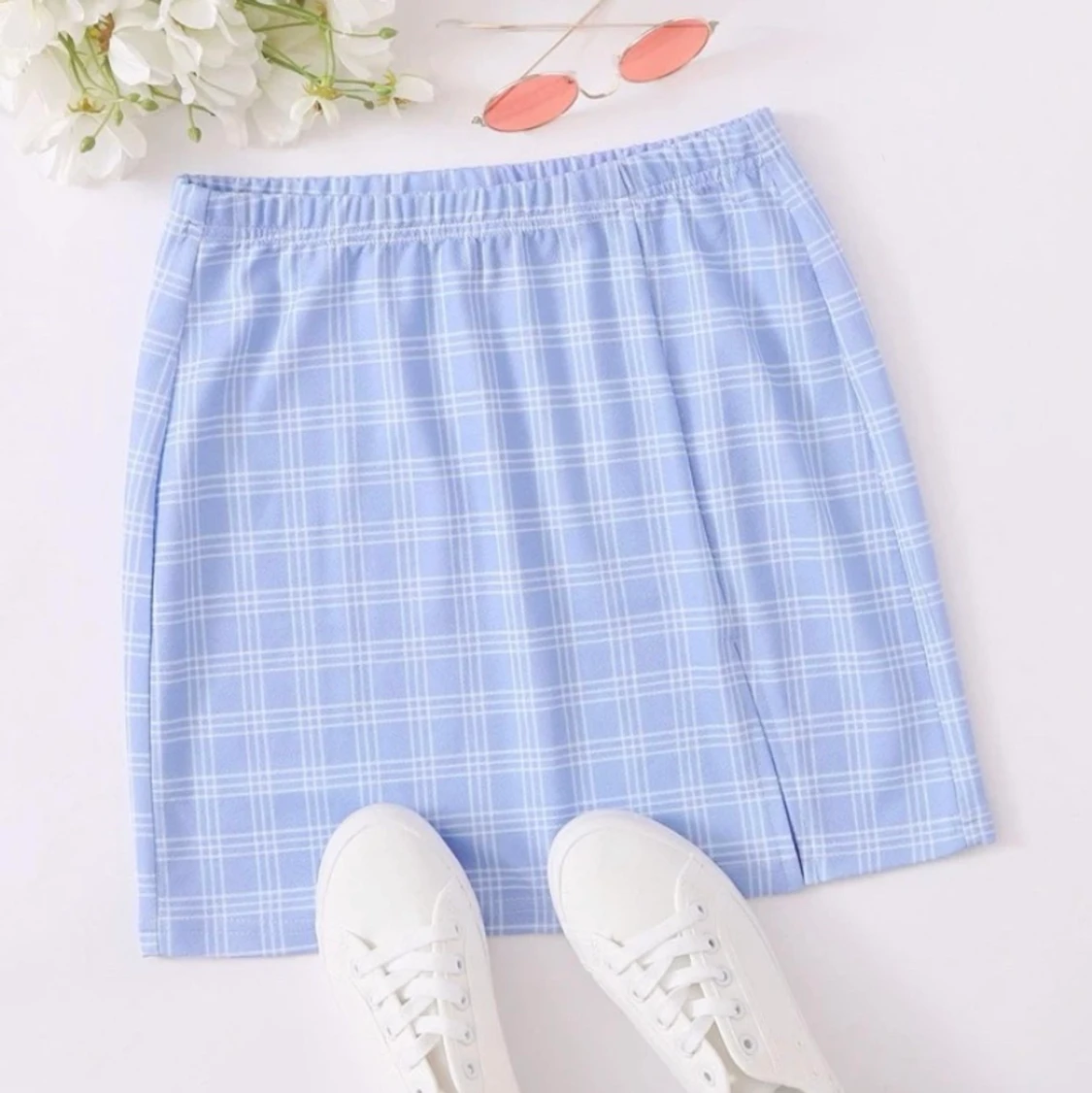 Blå rutig kjol, storlek XS - 90