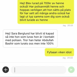 Varning för denna andvändaren - Köp inte från Sara Berglund som har numret +46 73 367 25 66 !!! Jätte många som blivit lurade av hen. Själv blev jag lurad på 700kr på ett par vita juicy couture byxor. Hon har utgett sig från massa olika namn som Felicia Berglund och Sara berglung. VARNING 🚨🚨
