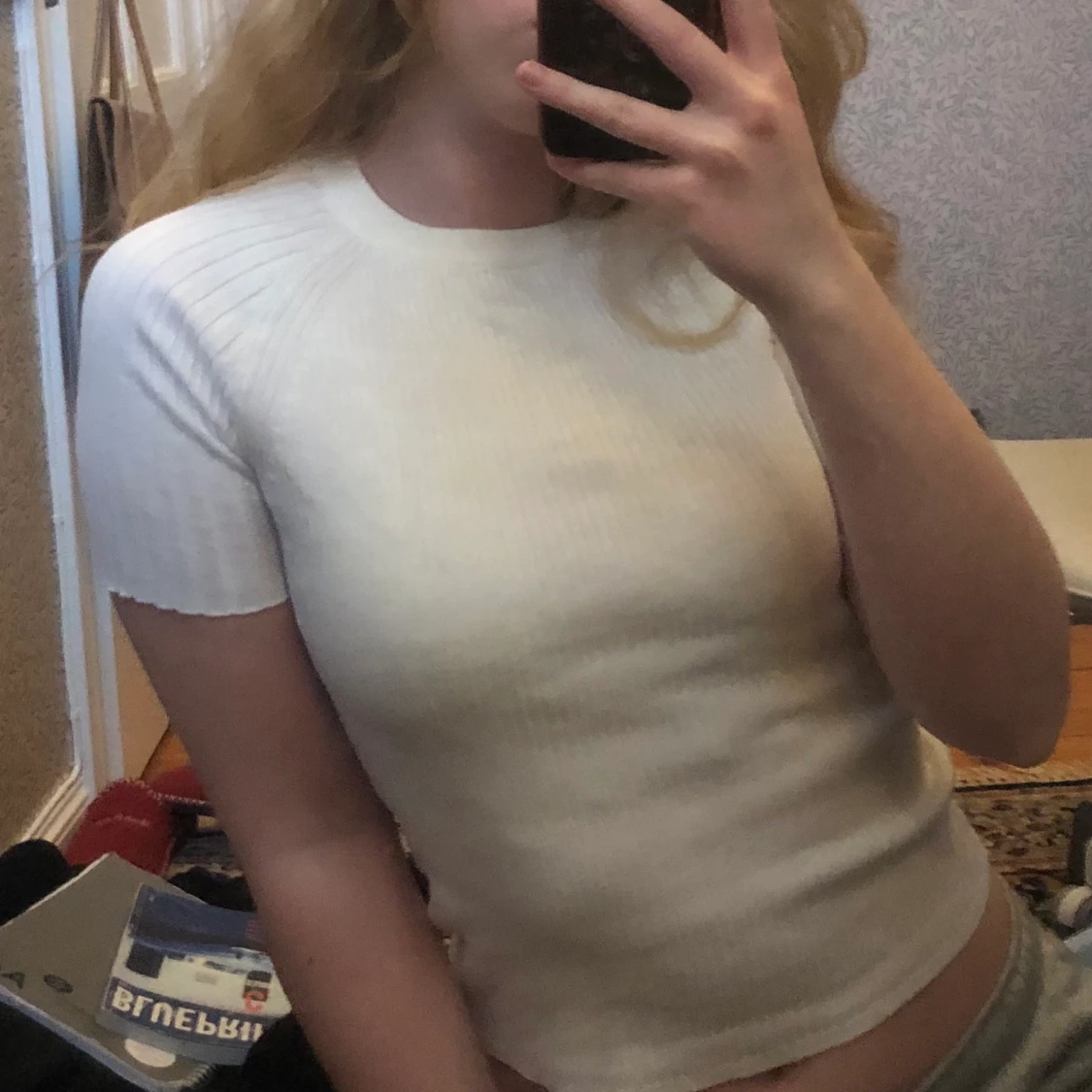 Vit ribbad topp - 90