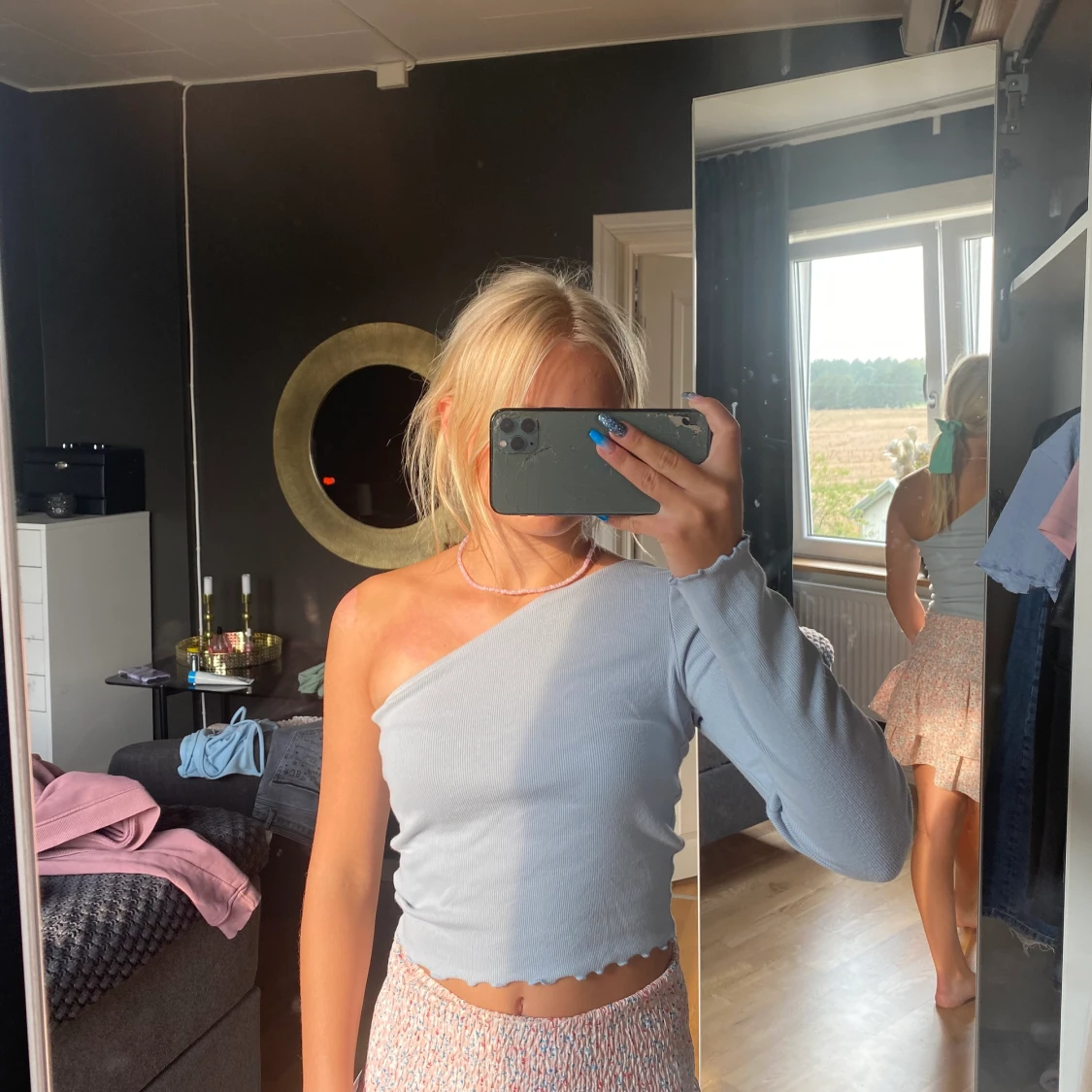 Blå en arms tröja - 90