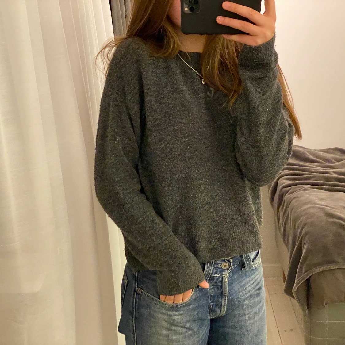 mörkgrå stickad tröja - 90