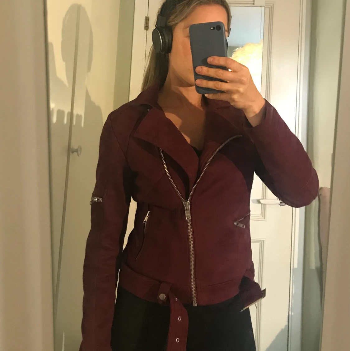 Bikerjacka röd vegan faux leather biker