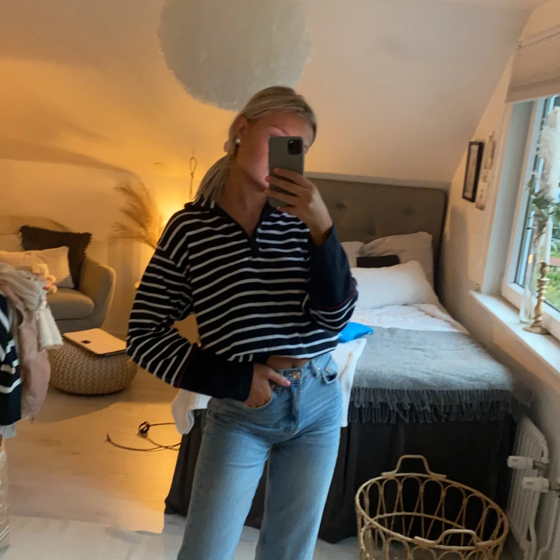 Randig half zip tröja  - 90