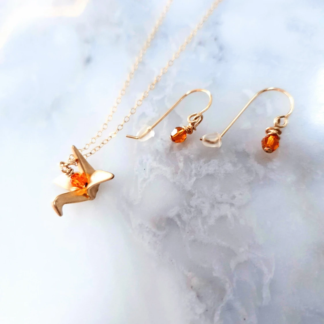 Origami fågel halsband och örhängen - 90