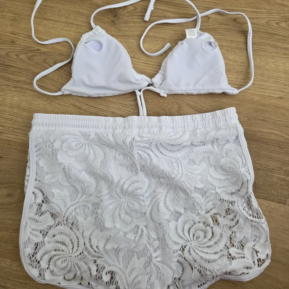 Vit spetsbikini med shorts, M - 1