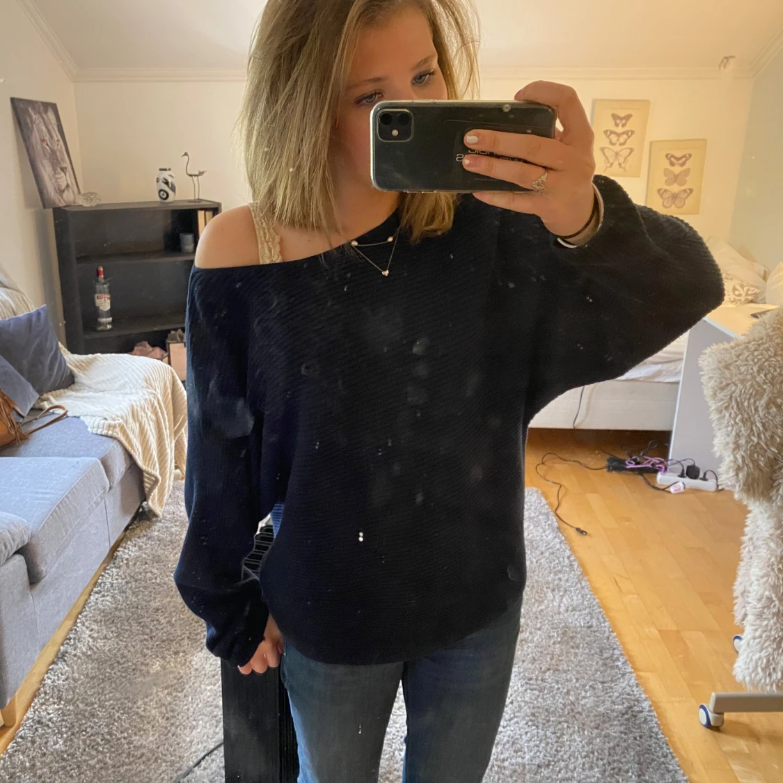 Mörkblå stickad tröja - 1